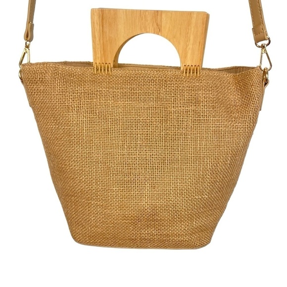 ANTIK CRAFT Burlap Crossbody with Wooden Handle - Picture 3 of 8